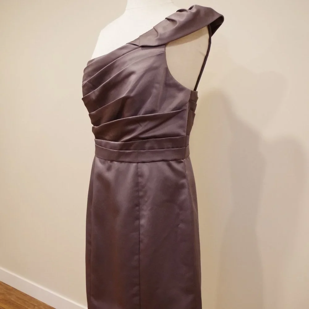 Alfred Angelo 1 Shoulder Charcoal Satin  Dress NEW- Sz. 12 - Picture 5 of 13
